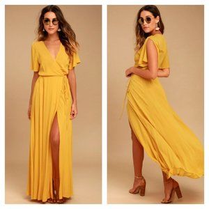 Lulu's Mustard Wrap Maxi Dress